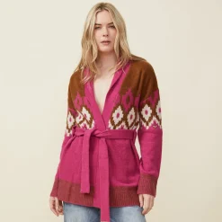 MONROW Fair Isle Shawl Cardigan DRAGONFRUIT Fashion